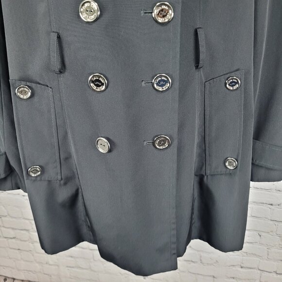 Calvin Klein Black Double Breasted Buttoned Rain Coat Jacket Peacoat Large L - Picture 9 of 16